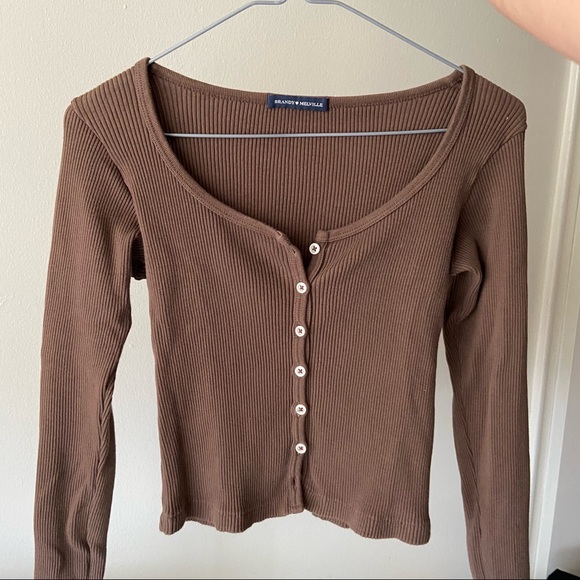 brandy melville brown zelly ribbed longsleeve - Picture 1 of 6